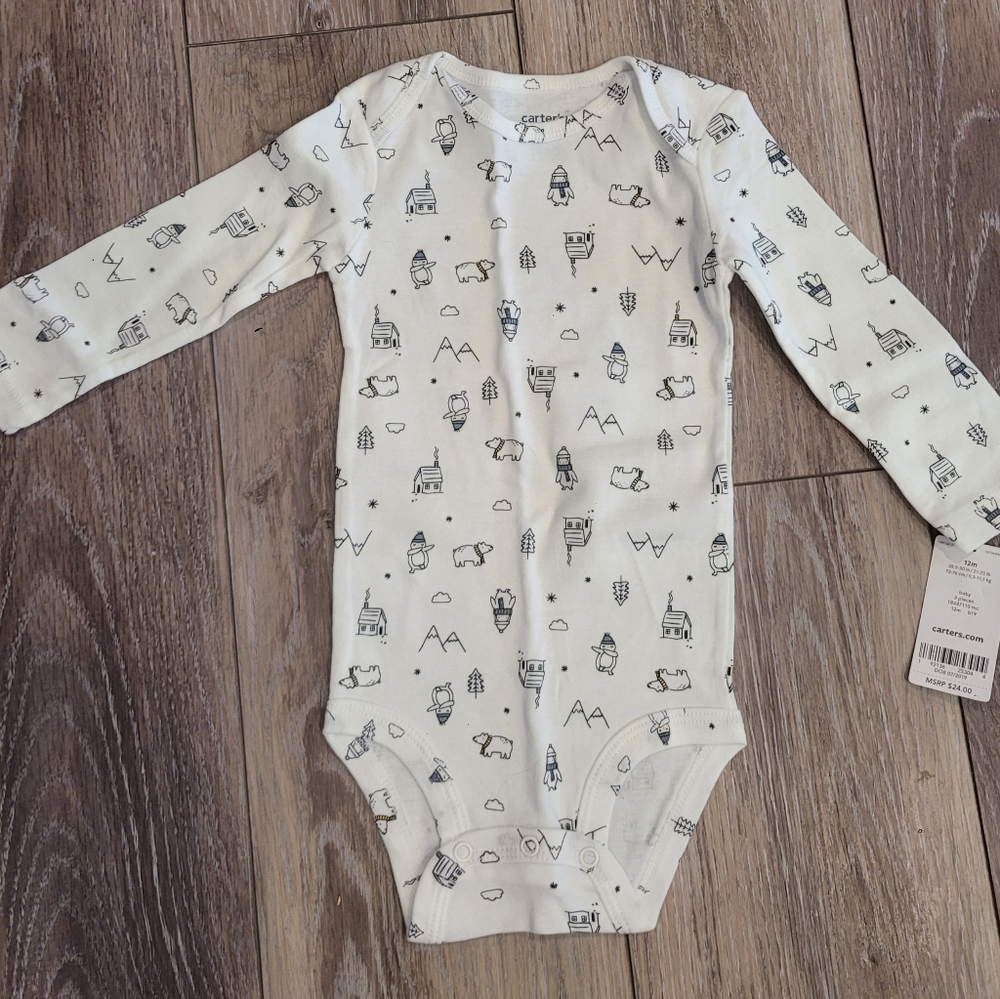 Carters 12 Month Long Sleeve Onesies - Picture 2 of 3